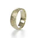 14K gold rugged textured wedding band handmade by artist Kendra Renee