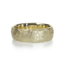 14K gold rugged textured wedding band handmade by artist Kendra Renee