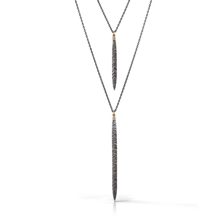 Silver, gold, and diamond double necklace